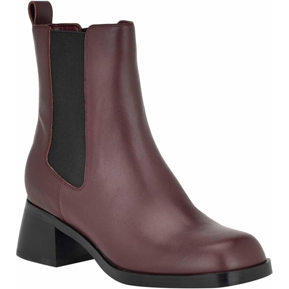 Nine West Leriv Boots Women's 9 Dark Red Leather Block Heel Ankle Bootie LION38